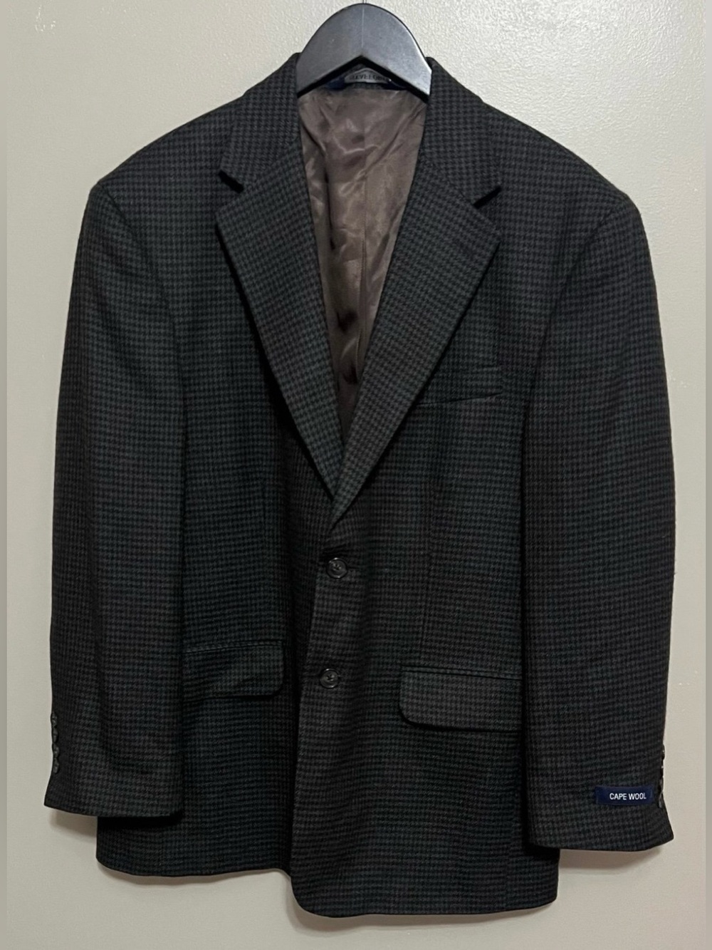 Stafford Men's Brown Wool Blazer Houndstooth Two-Button Sport Coat Size 42 Short